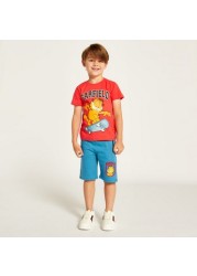 Garfield Print Crew Neck T-shirt and Shorts Set