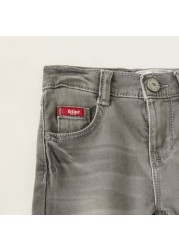 Lee Cooper Solid Denim Shorts with Pocket Detail and Button Closure