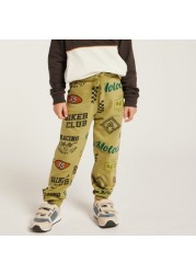 Juniors All-Over Printed Knit Pants with Pockets and Drawstring Closure