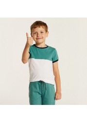 Juniors Colourblock Crew Neck T-shirt and Shorts Set