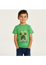 Juniors Minecraft Print T-shirt with Crew Neck and Short Sleeves