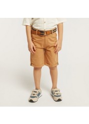 Juniors Solid Shorts with Button Closure and Belt