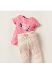 Juniors Printed Crew Neck T-shirt and Pyjama Set