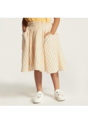 Striped Mid-Rise Skirt with Elasticated Waistband and Pockets