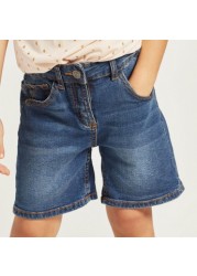 Juniors Textured Denim Shorts with Pocket Detail and Belt Loops