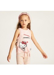 Sanrio Hello Kitty Print Sleeveless T-shirt with Crew Neck and Tie-Up Front