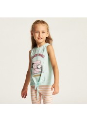 Snoopy Dog Print Sleeveless T-shirt with Knot Detail