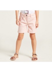 Juniors Solid Shorts with Pockets and Button Closure