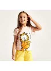 Garfield Print Crew Neck T-shirt with Short Sleeves