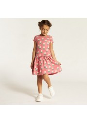 Juniors Floral Print Drop Waist Dress with Short Sleeves