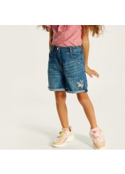 Juniors Floral Embroidered Denim Shorts with Button Closure and Pocket