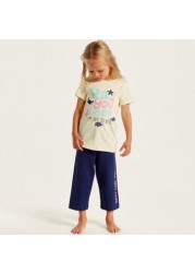 Juniors Printed Crew Neck T-shirt and Pyjama Set