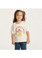 Juniors Printed Round Neck T-shirt with Short Sleeves