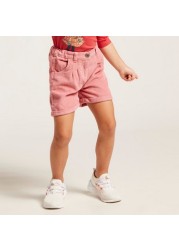 Juniors Solid Cord Shorts with Pockets and Button Closure