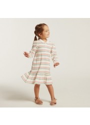 Juniors Striped Polo Dress with Long Sleeves