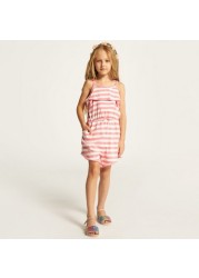 Juniors Striped Sleeveless Playsuit with Ruffle Detail