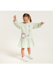 Sanrio Hello Kitty Drop Waist Dress with Round Neck and Long Sleeves