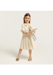 Textured Pleated Dress with Peter Pan Collar and Short Sleeves