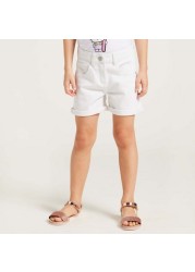 Juniors Solid Shorts with Pockets and Button Closure