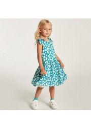 Juniors Printed Sleeveless Dress with V-neck and Tie-Up Detail