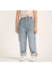 Juniors Solid Denim Pants with Pockets and Elasticated Waistband