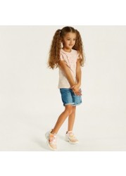 Juniors Polka Dot Print Polo T-shirt with Short Sleeves and Ruffle Detail