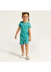 Juniors Polka Dots Print Round Neck T-shirt with Short Sleeves