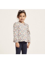 Floral Print Top with Peter Pan Collar and Long Sleeves