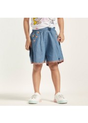 Embroidered Shorts with Elasticated Waistband and Pockets