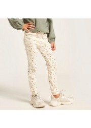 Love Earth All-Over Floral Print Organic Jeggings with Elasticated Waistband