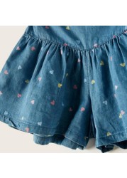 Juniors Printed Denim Skort with Elasticised Waistband