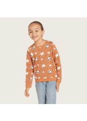 Juniors Panda Print Sweatshirt with Crew Neck and Long Sleeves