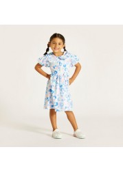 Juniors Printed Dress with Peter Pan Collar and Button Closure