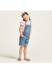 Juniors Solid Denim Dungarees Shorts with Pockets