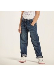 Juniors Solid Denim Pants with Pockets and Button Closure