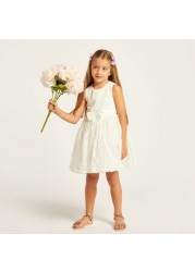 Juniors Lace Detail Sleeveless Dress with Bow Accent and Zip Closure