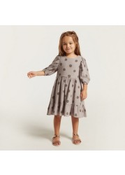 All-Over Polka Dot Print Dress with Short Sleeves