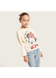 Minnie Mouse Print Sweatshirt with Crew Neck and Long Sleeves