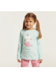 Juniors Printed Long Sleeves T-shirt and Pyjama Set