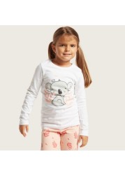 Juniors Graphic Print T-shirt and All-Over Printed Pyjamas Set