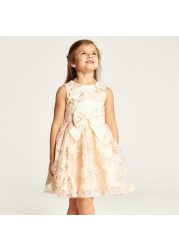 Juniors Lace Textured Sleeveless A-line Dress with Bow Accent