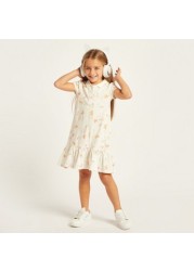 Juniors Printed Polo Dress with Flounce Hem and Short Sleeves