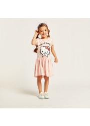 Sanrio Hello Kitty Print Round Neck Dress with Short Sleeves