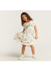 All-Over Snoopy Print Shift Dress with Short Sleeves