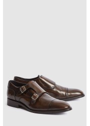 Reiss Rivington High Shine Leather Monk Strap Shoes