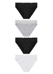 Lace Trim Cotton Blend Knickers 4 Pack Bikini