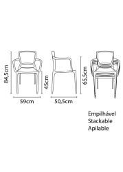 Tramontina Sofia Summa Polypropylene & Fiberglass Closed Backrest Armchair (59 x 84.5 x 50.5 cm)