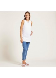 Love Mum Solid Sleeveless Maternity Vest with Round Neck