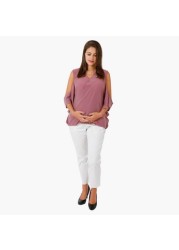 N&J V-neck Maternity cum Breastfeeding Top with Cold Shoulder Sleeves