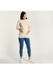 Love Mum Solid Maternity Sweatshirt with Round Neck and Long Sleeves